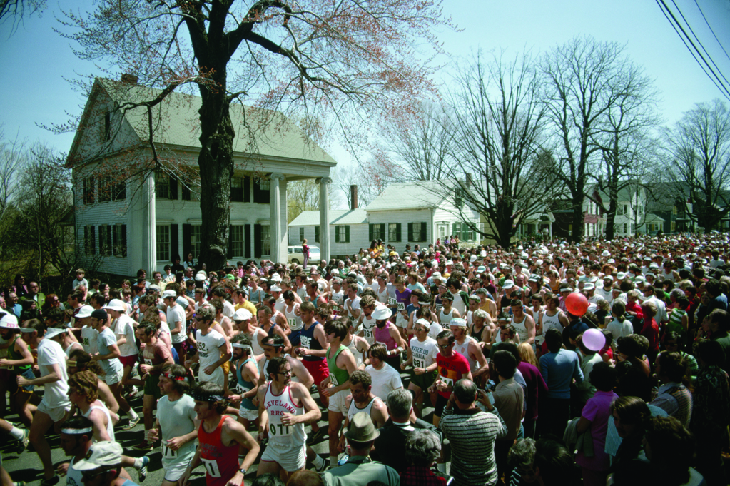 Just after noon, Monday, April 16, 1973: 1,398 runners gather on Hayden Rowe Street, Hopkinton, Massachusetts. If you can spot Y29 amongst that large crowd of folks, that would be me... --- Image by Ted Spiegel/CORBIS