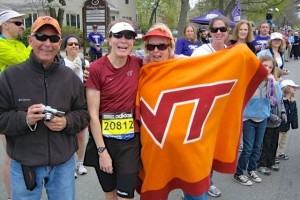 Amongst all the Wellesley, Boston College, Boston University, and Red Sox fans along the race course, I spotted these Hokies and stopped to say hi!