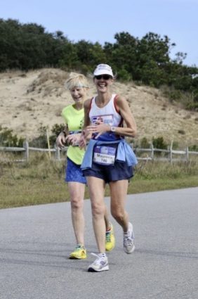 Running lockstep with Maureen Knepp on the Outer Banks.